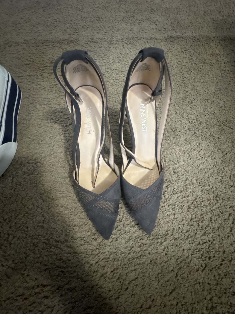 Nine West Grey Suede Pointed Toe High Heel Shoes With Ankle Straps